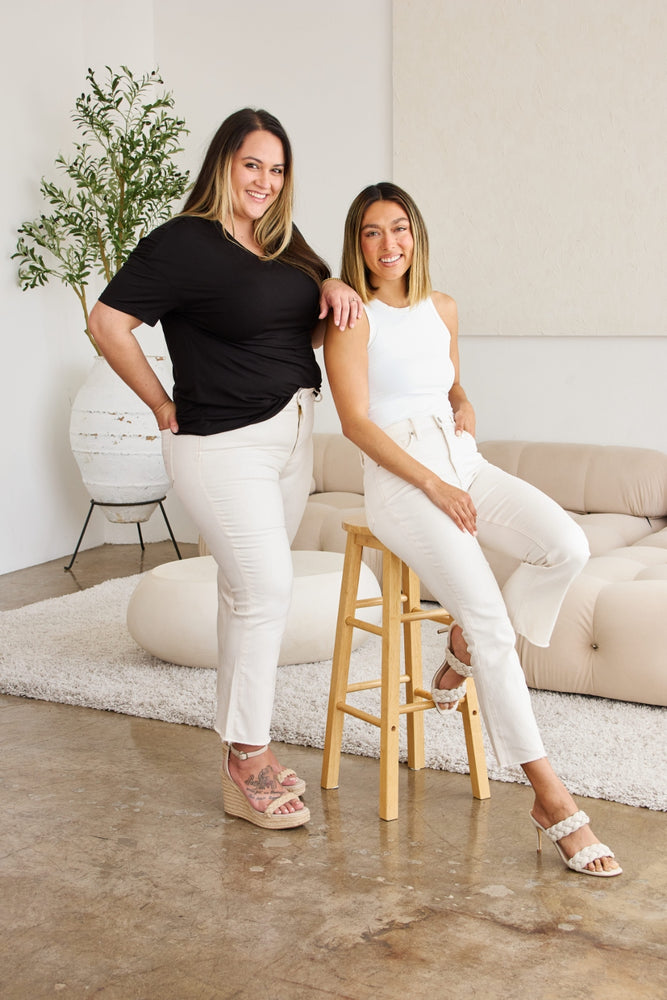 Full-Sized Tummy Control High-Waisted Raw-Hem Jeans