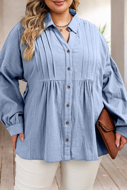 Plus-Sized Buttoned-Up Dropped-Shoulder Shirt