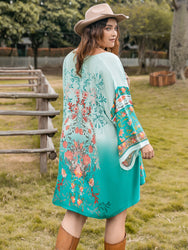 Plus-Sized Printed Open-Front Long-Sleeved Cover-Up