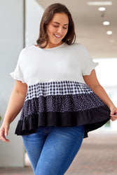 Plus-Sized Plaid-Colored Block-Tiered Blouse