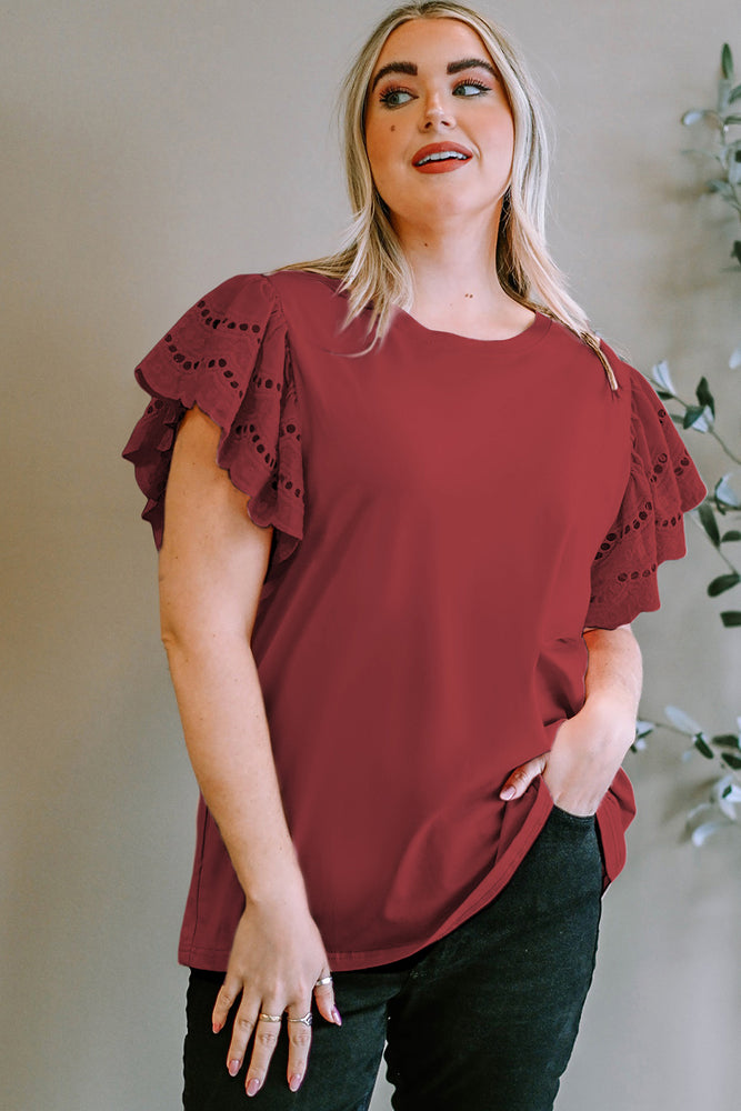 Plus-Sized Round-Neck Short-Sleeved Blouse