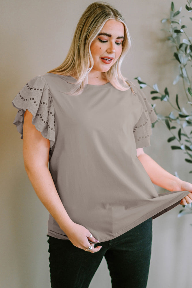 Plus-Sized Round-Neck Short-Sleeved Blouse