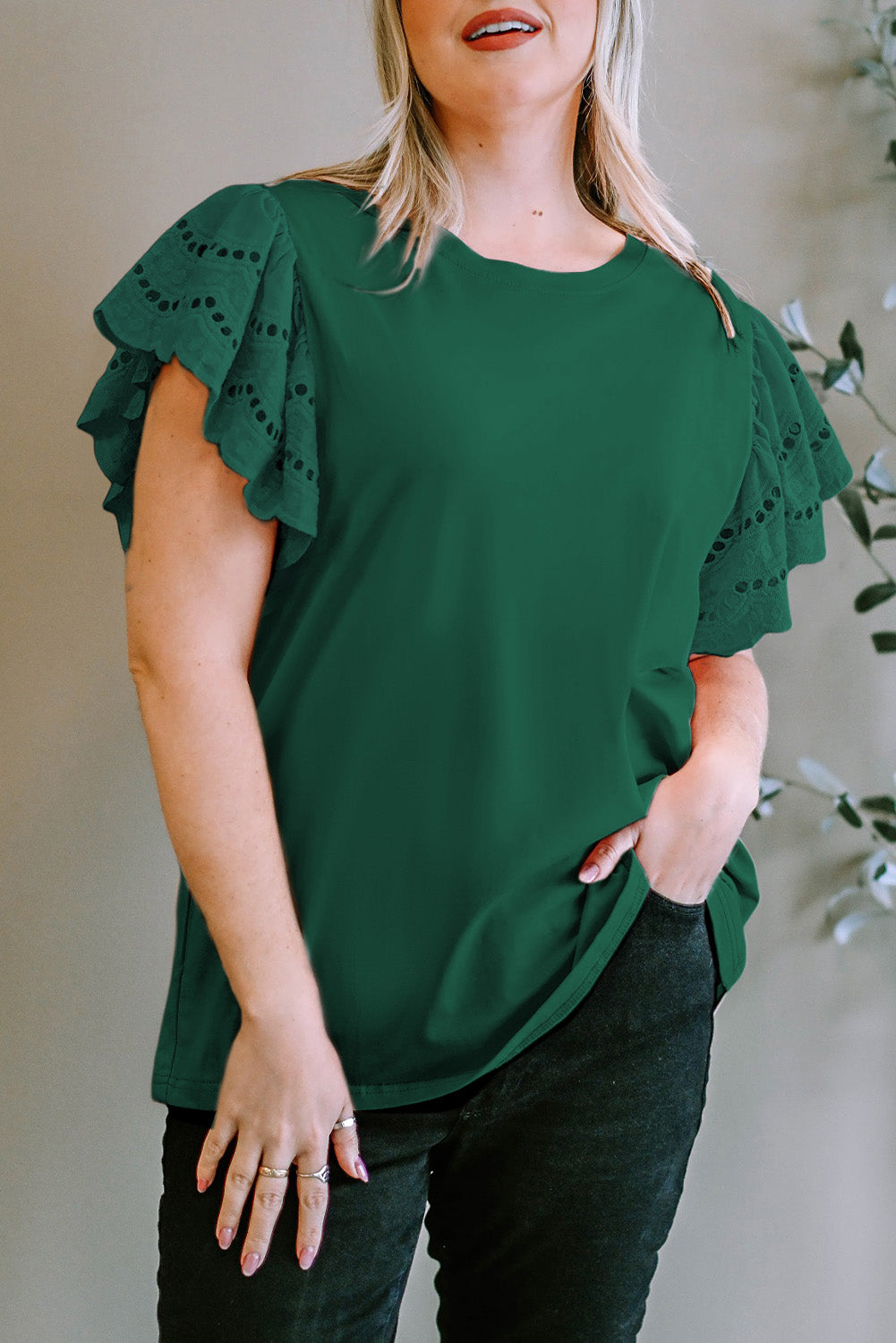 Plus-Sized Round-Neck Short-Sleeved Blouse