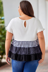 Plus-Sized Plaid-Colored Block-Tiered Blouse