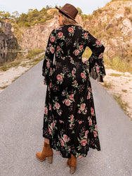 Plus-Sized Floral Flare-Sleeved Dress