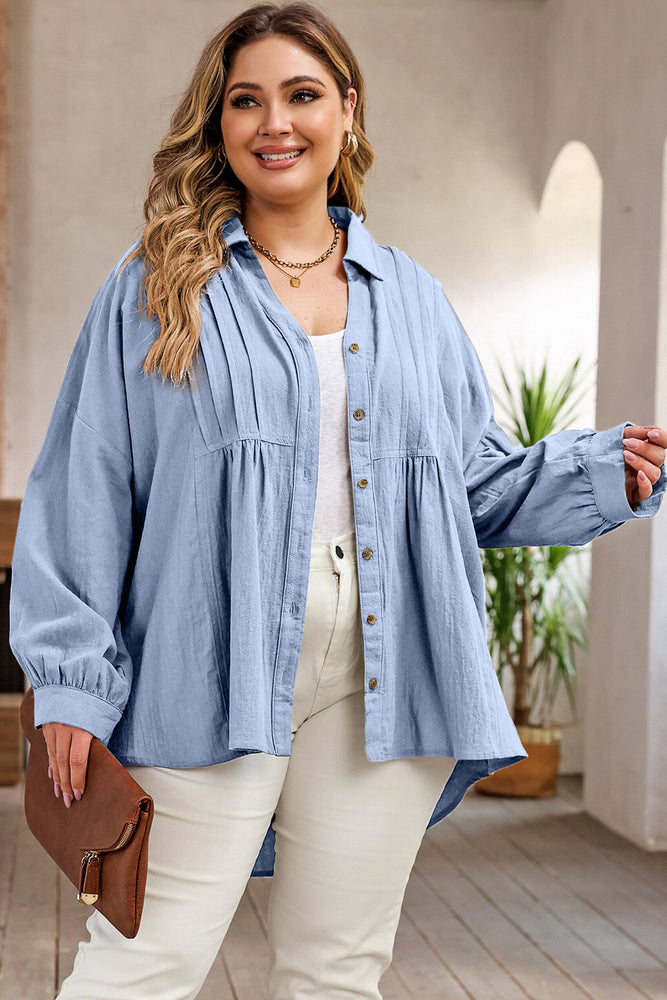 Plus-Sized Buttoned-Up Dropped-Shoulder Shirt