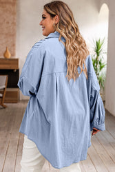 Plus-Sized Buttoned-Up Dropped-Shoulder Shirt