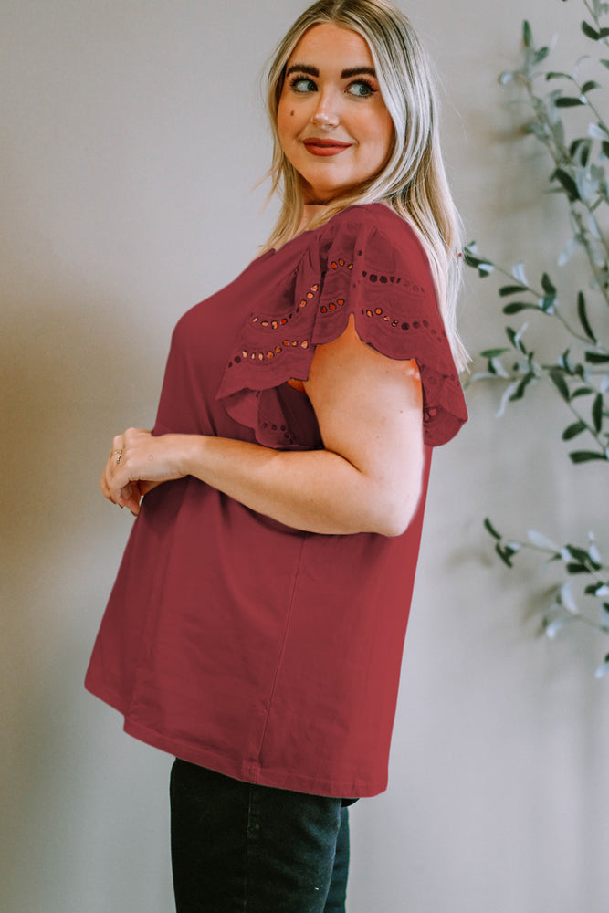 Plus-Sized Round-Neck Short-Sleeved Blouse