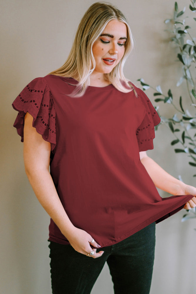 Plus-Sized Round-Neck Short-Sleeved Blouse