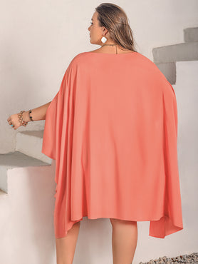 Plus-Sized Round-Neck Batwing-Sleeved Mini Dress