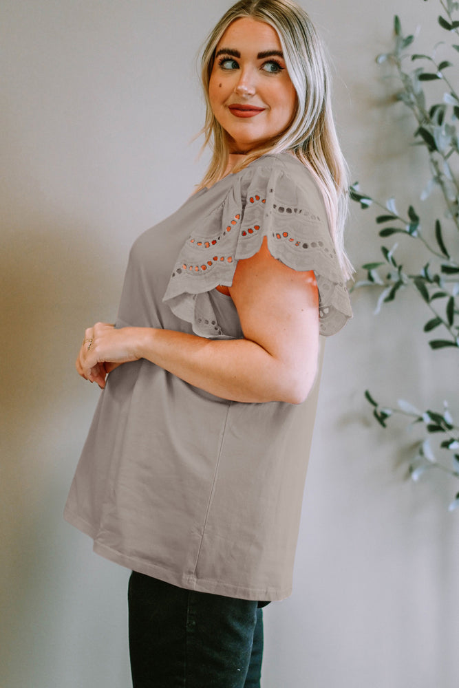 Plus-Sized Round-Neck Short-Sleeved Blouse