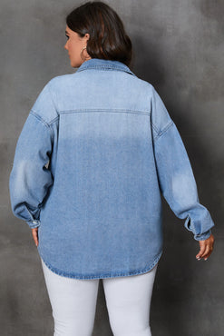 Plus-Sized Buttoned-Up Pocketed Denim Top