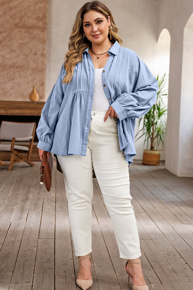 Plus-Sized Buttoned-Up Dropped-Shoulder Shirt